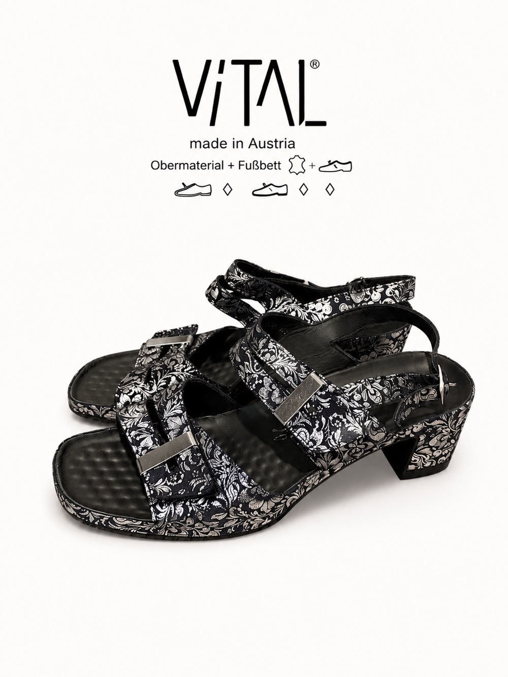 VITAL Austria Navy Floral Comfort Sandals Size 41 NWOT